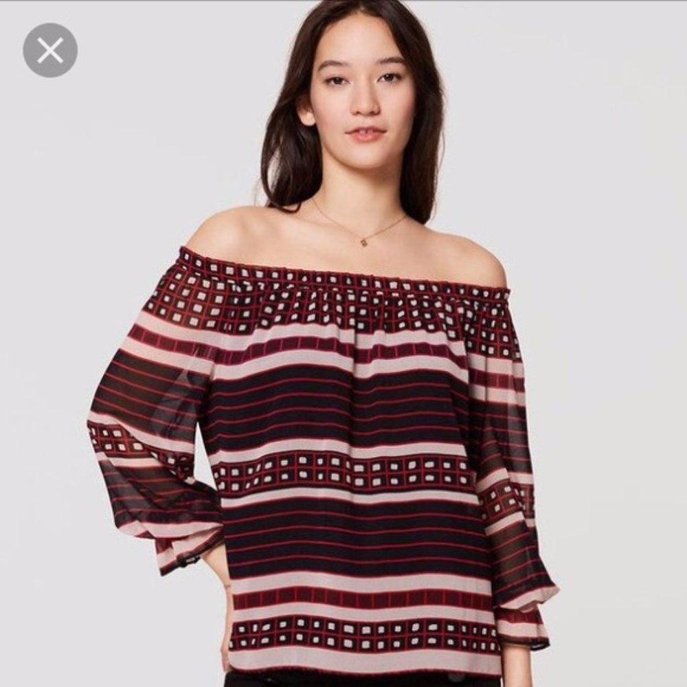 LOFT Off The Shoulder Red & Black Top